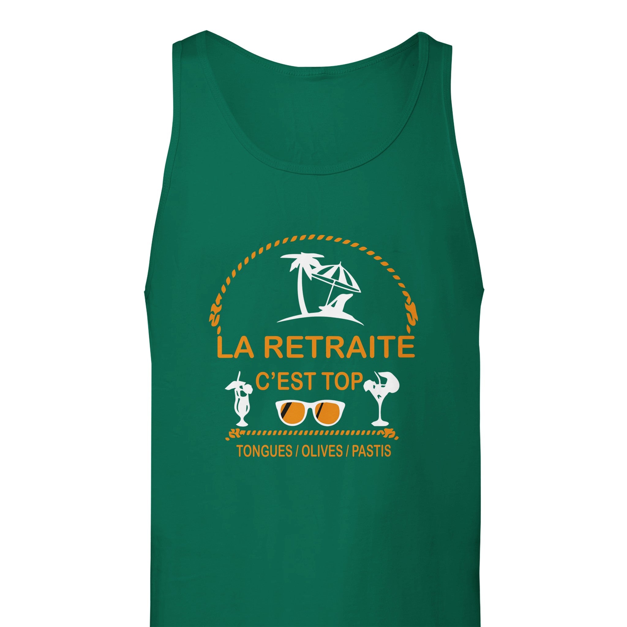 Débardeur Pastis "La retraite c'est top, tongues, olives, pastis" | Mixte French Humour