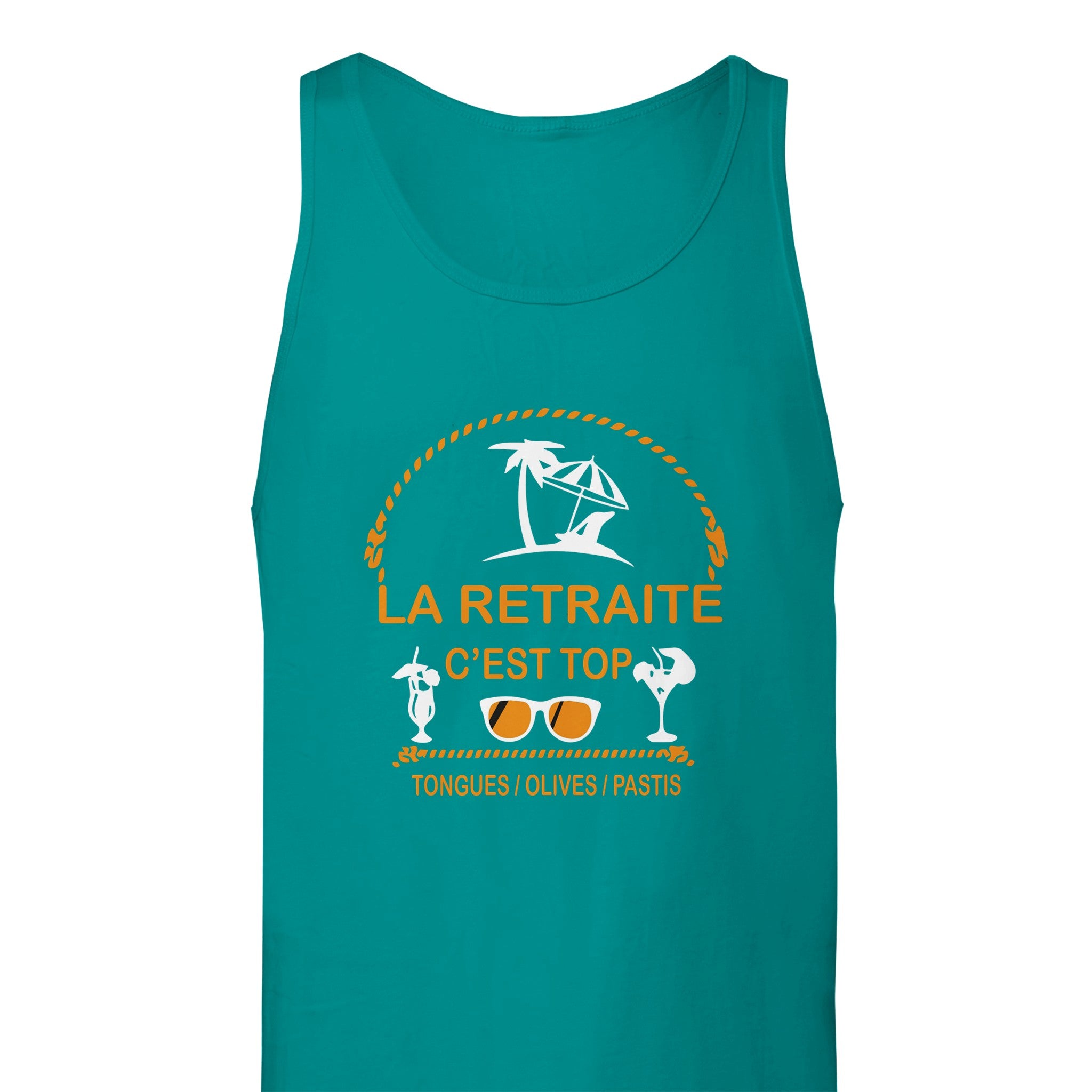 Débardeur Pastis "La retraite c'est top, tongues, olives, pastis" | Mixte French Humour