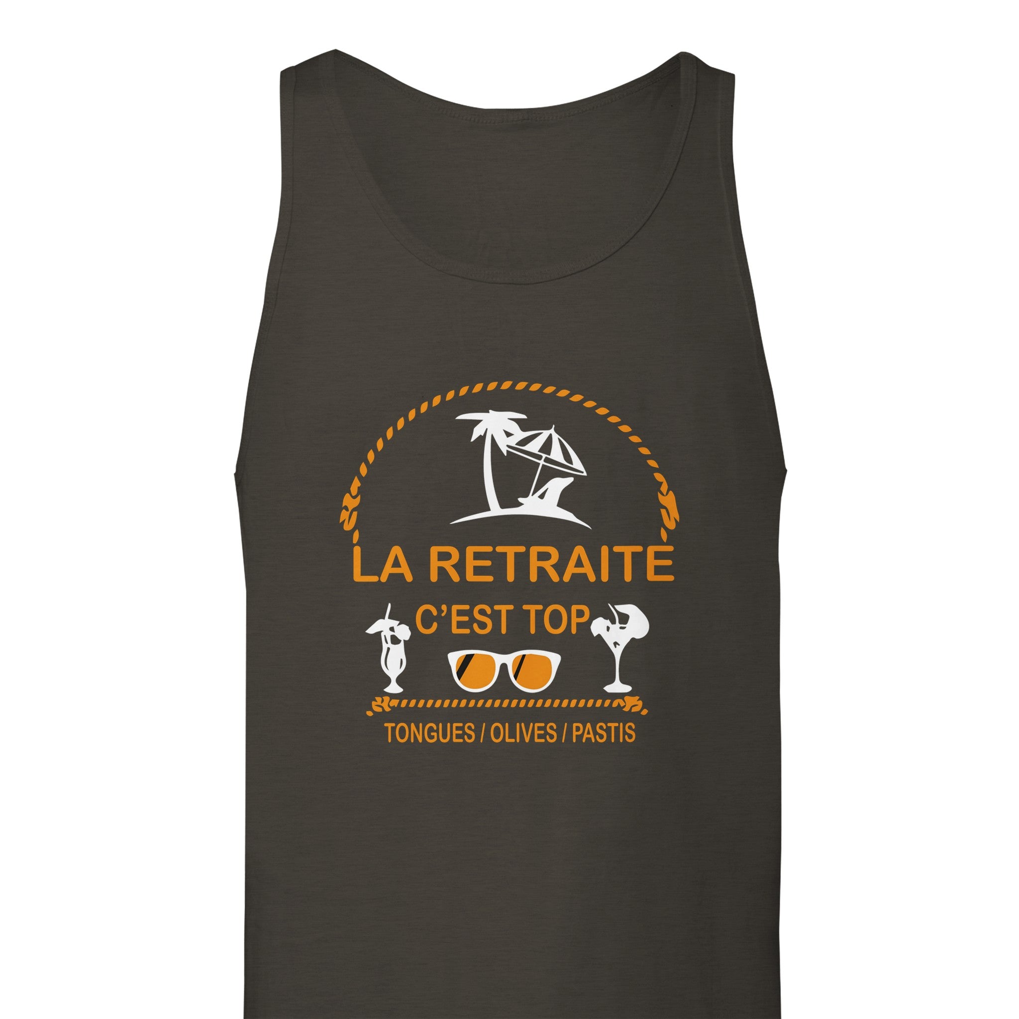 Débardeur Pastis "La retraite c'est top, tongues, olives, pastis" | Mixte French Humour