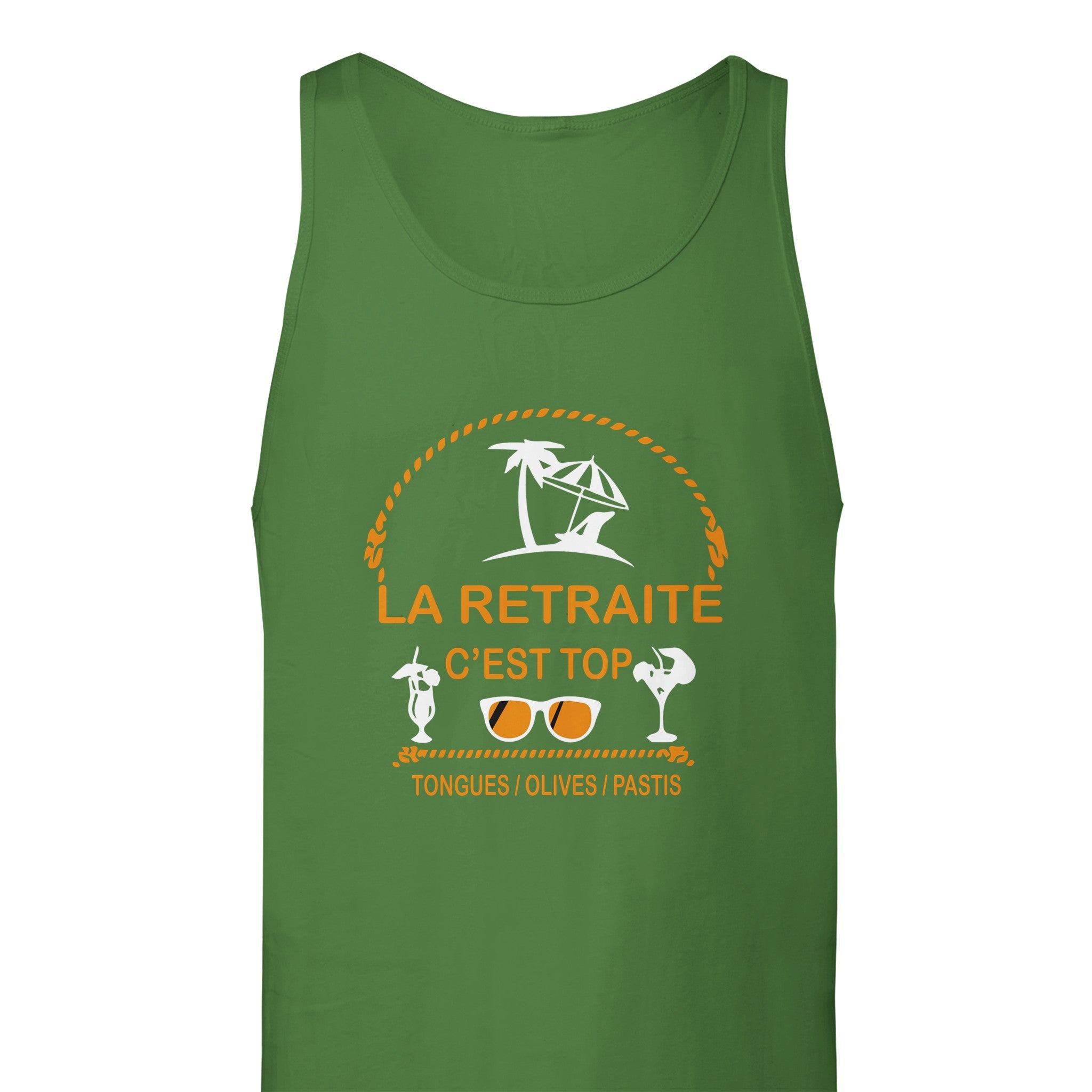 Débardeur Pastis "La retraite c'est top, tongues, olives, pastis" | Mixte French Humour