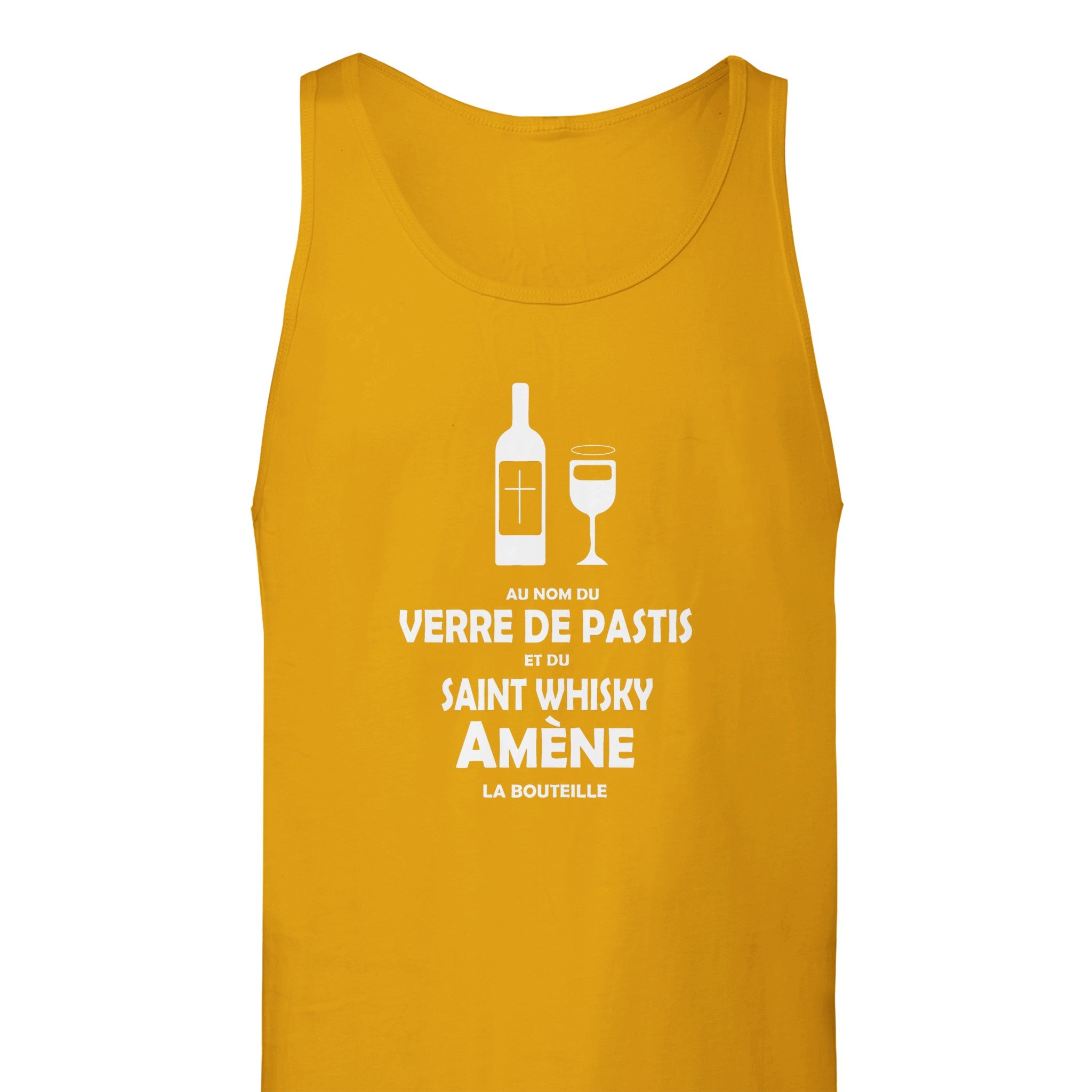 Débardeur Pastis "Au nom du verre de pastis et du saint whisky amène la bouteille" | Mixte French Humour