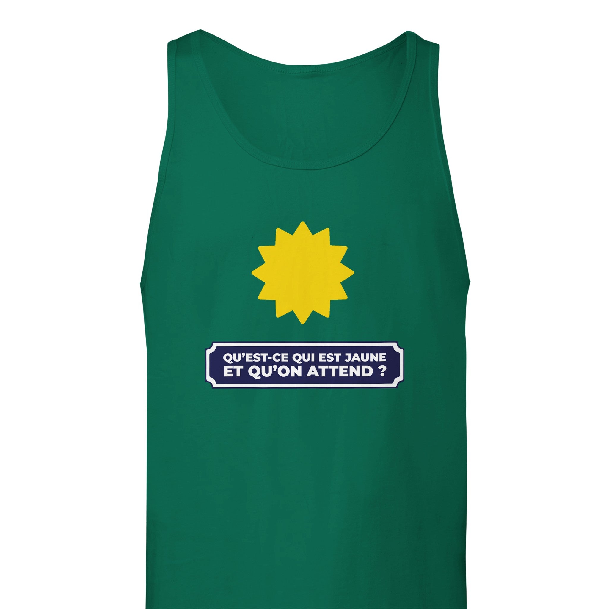 Débardeur Pastis "Qu'est ce qui est jaune et qu'on attend ?" | Mixte French Humour