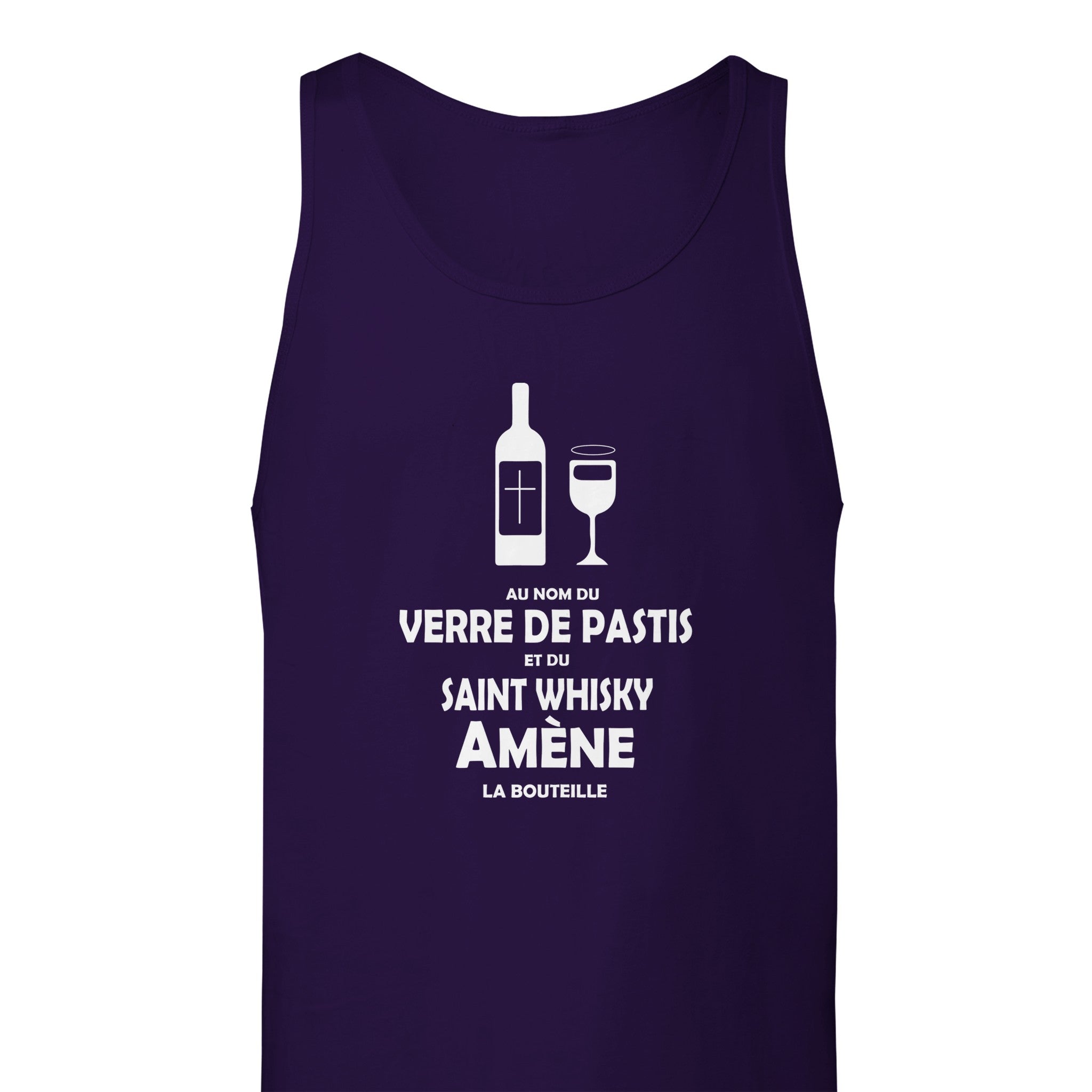 Débardeur Pastis "Au nom du verre de pastis et du saint whisky amène la bouteille" | Mixte French Humour