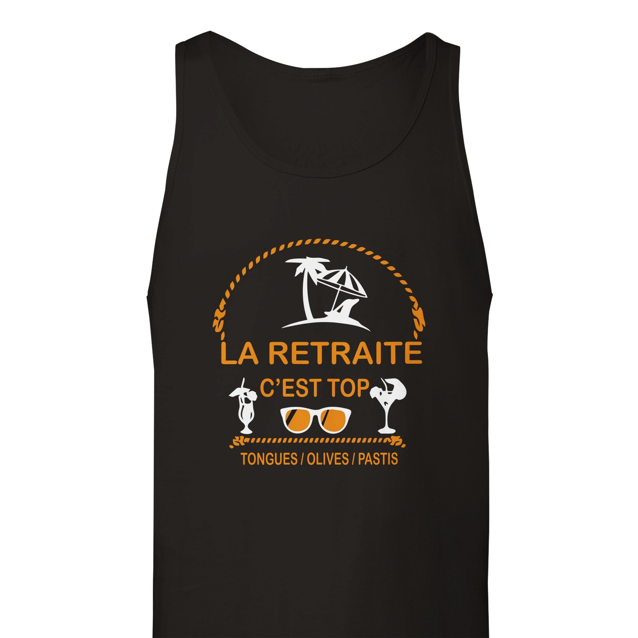 Débardeur Pastis "La retraite c'est top, tongues, olives, pastis" | Mixte French Humour