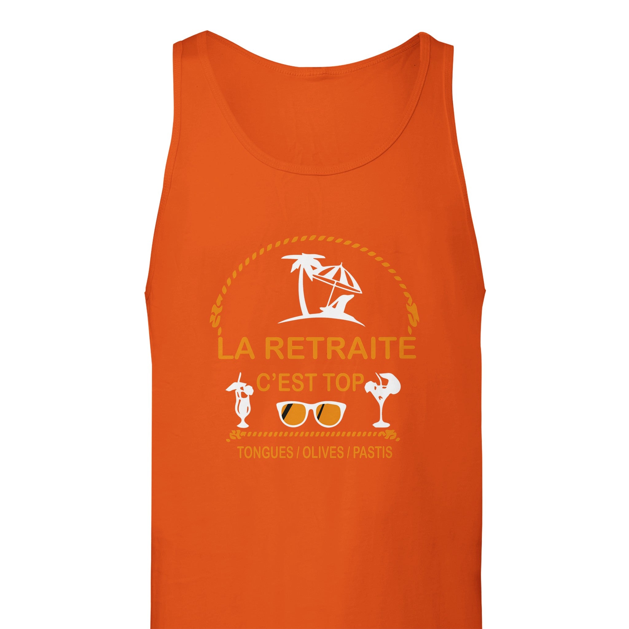 Débardeur Pastis "La retraite c'est top, tongues, olives, pastis" | Mixte French Humour