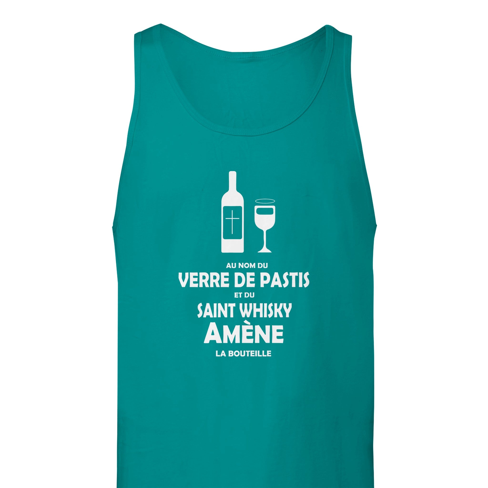 Débardeur Pastis "Au nom du verre de pastis et du saint whisky amène la bouteille" | Mixte French Humour