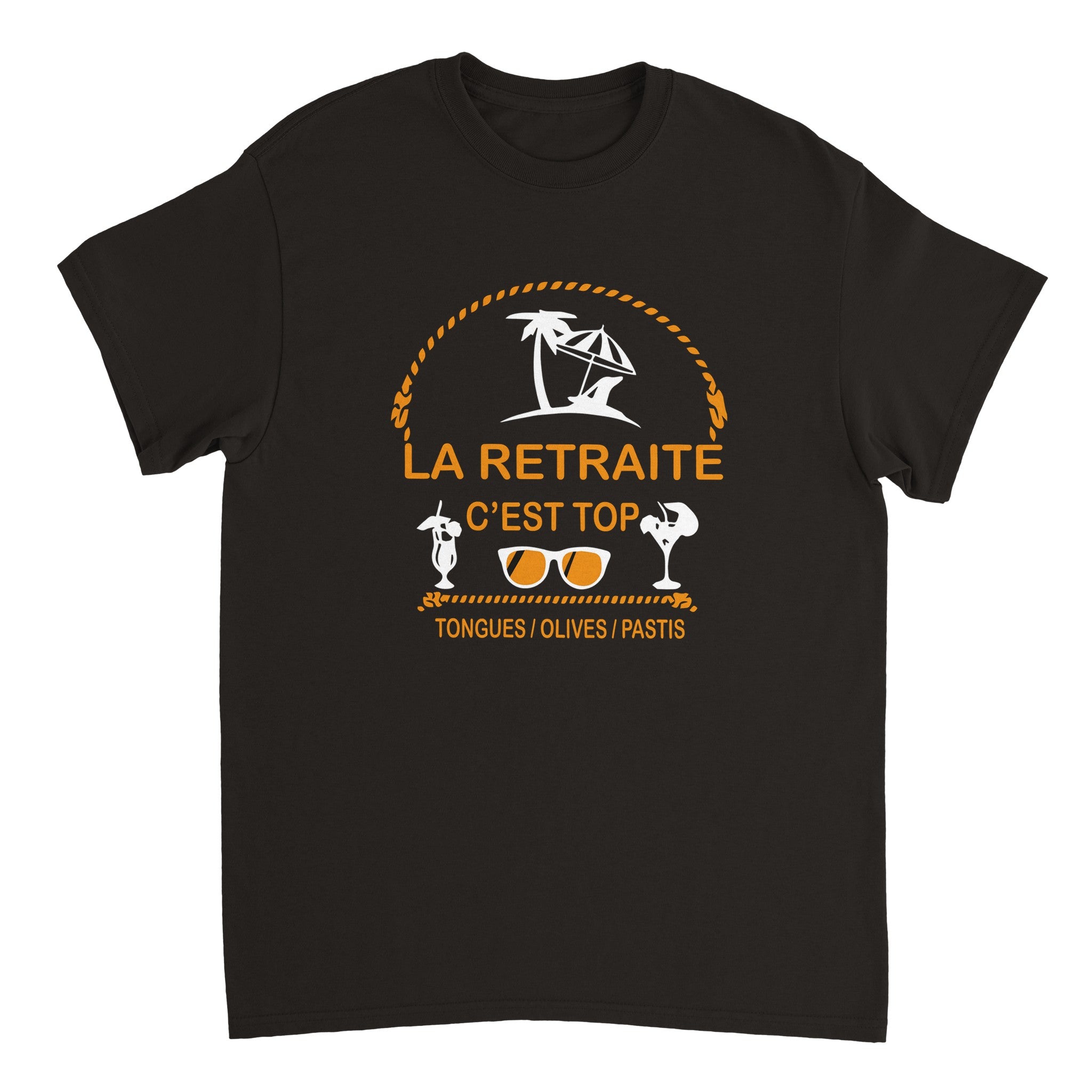 T-shirt Pastis "La retraite c'est top, tongues, olives, pastis" | Mixte French Humour