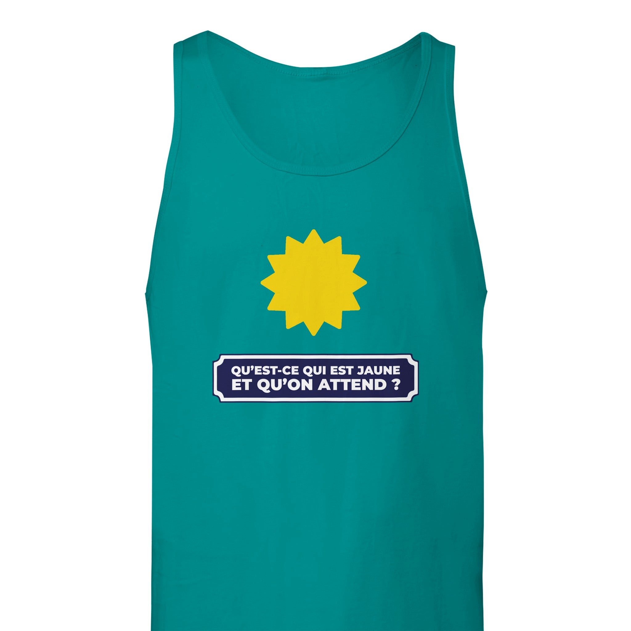 Débardeur Pastis "Qu'est ce qui est jaune et qu'on attend ?" | Mixte French Humour