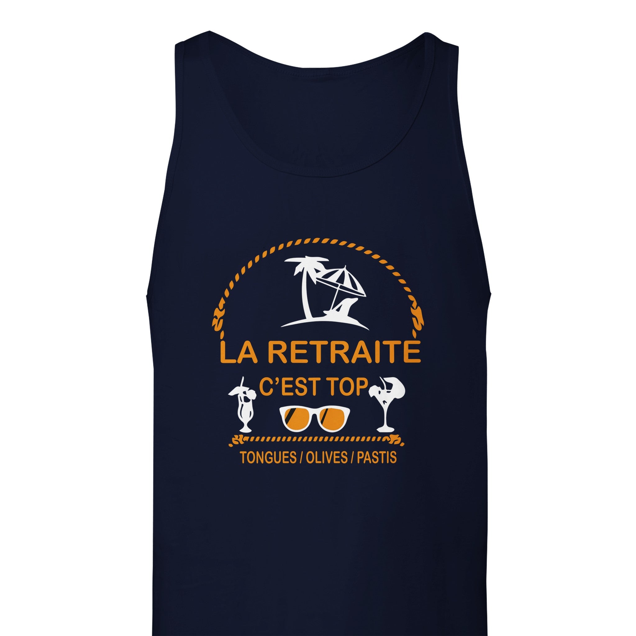 Débardeur Pastis "La retraite c'est top, tongues, olives, pastis" | Mixte French Humour