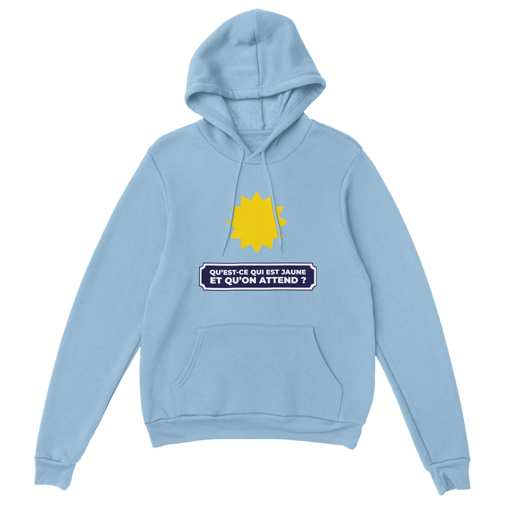 Sweat à capuche pastis "Qu'est ce qui est jaune et qu'on attend ?" | Mixte.