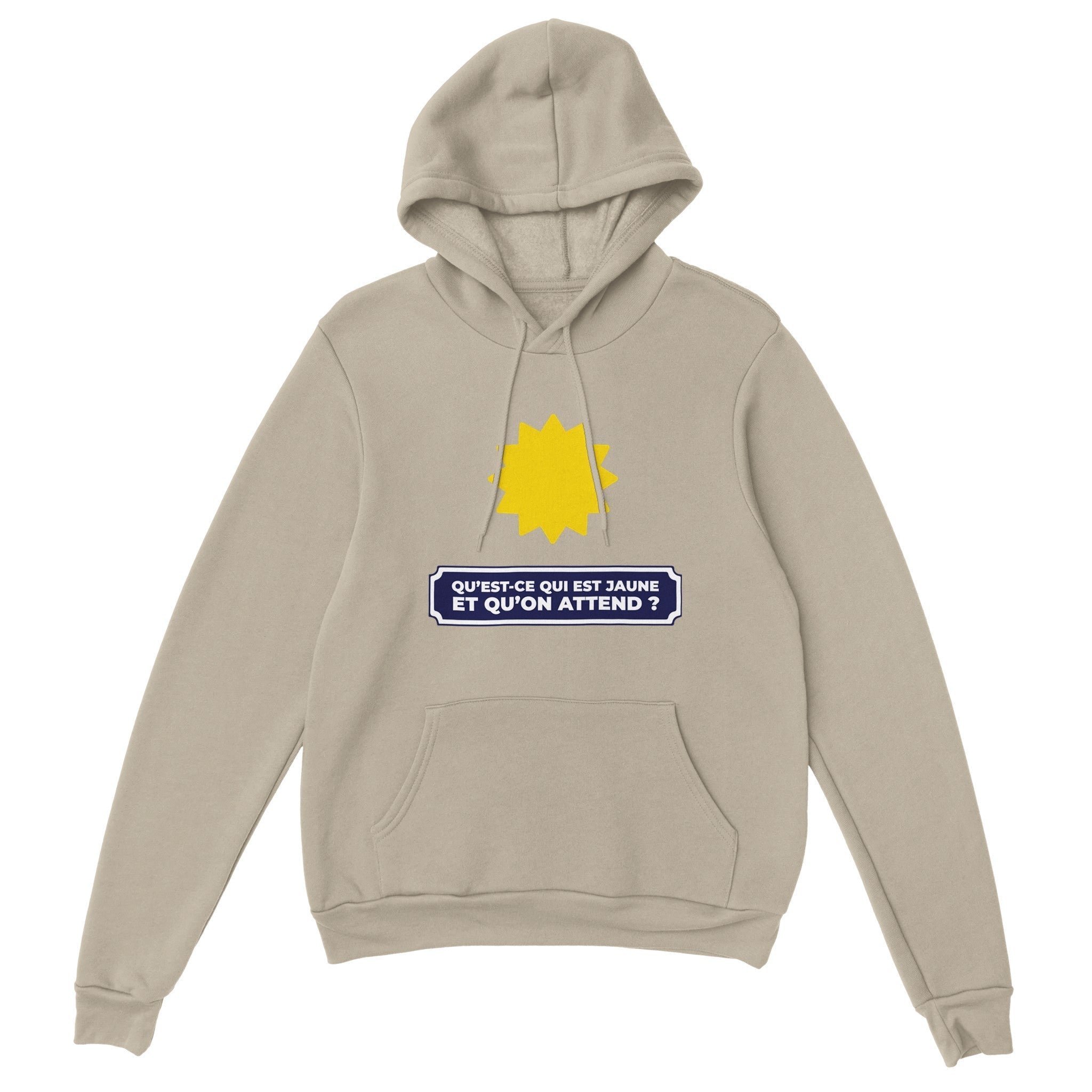 Sweat à capuche pastis "Qu'est ce qui est jaune et qu'on attend ?" | Mixte.