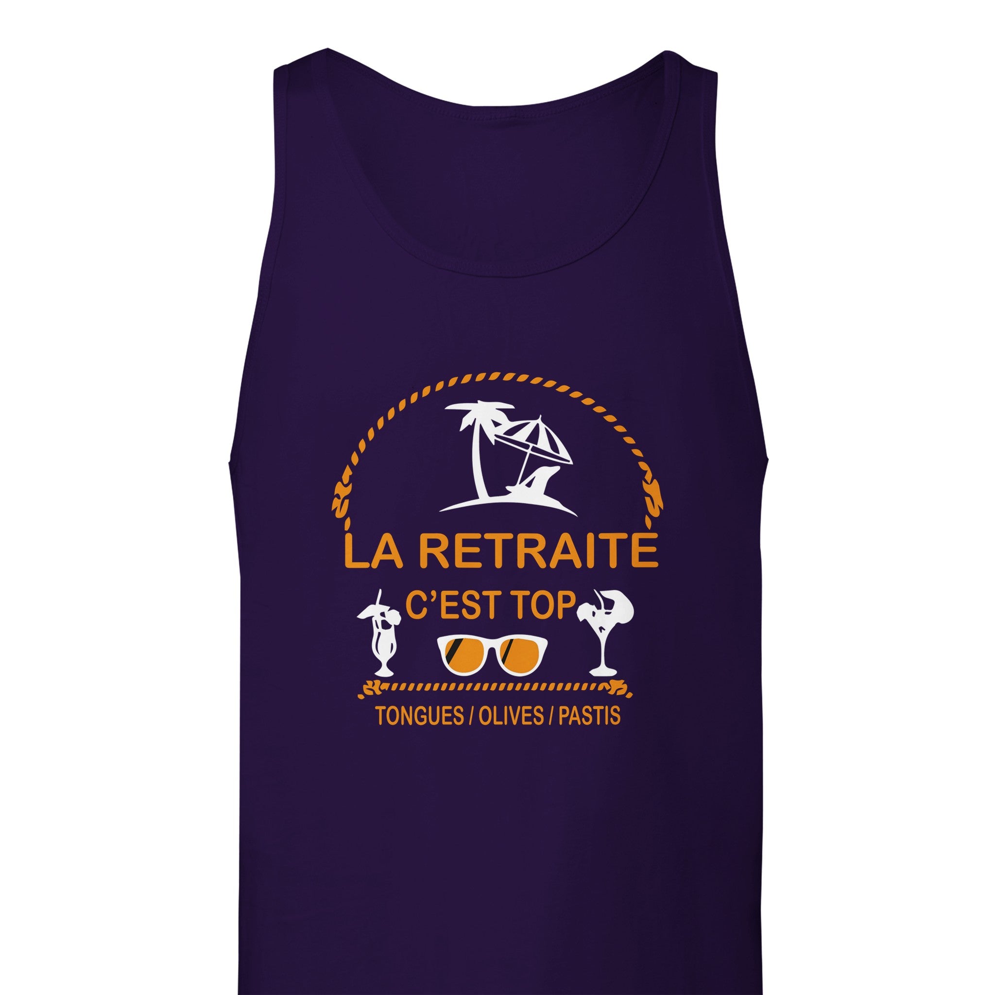 Débardeur Pastis "La retraite c'est top, tongues, olives, pastis" | Mixte French Humour