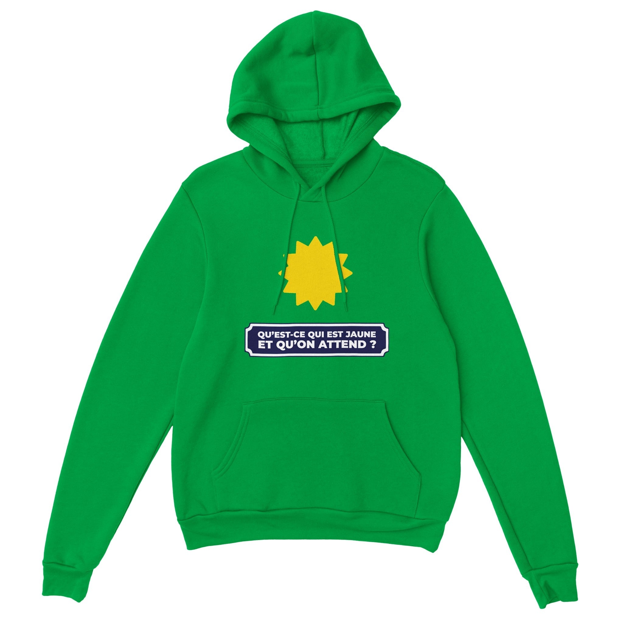 Sweat à capuche pastis "Qu'est ce qui est jaune et qu'on attend ?" | Mixte.