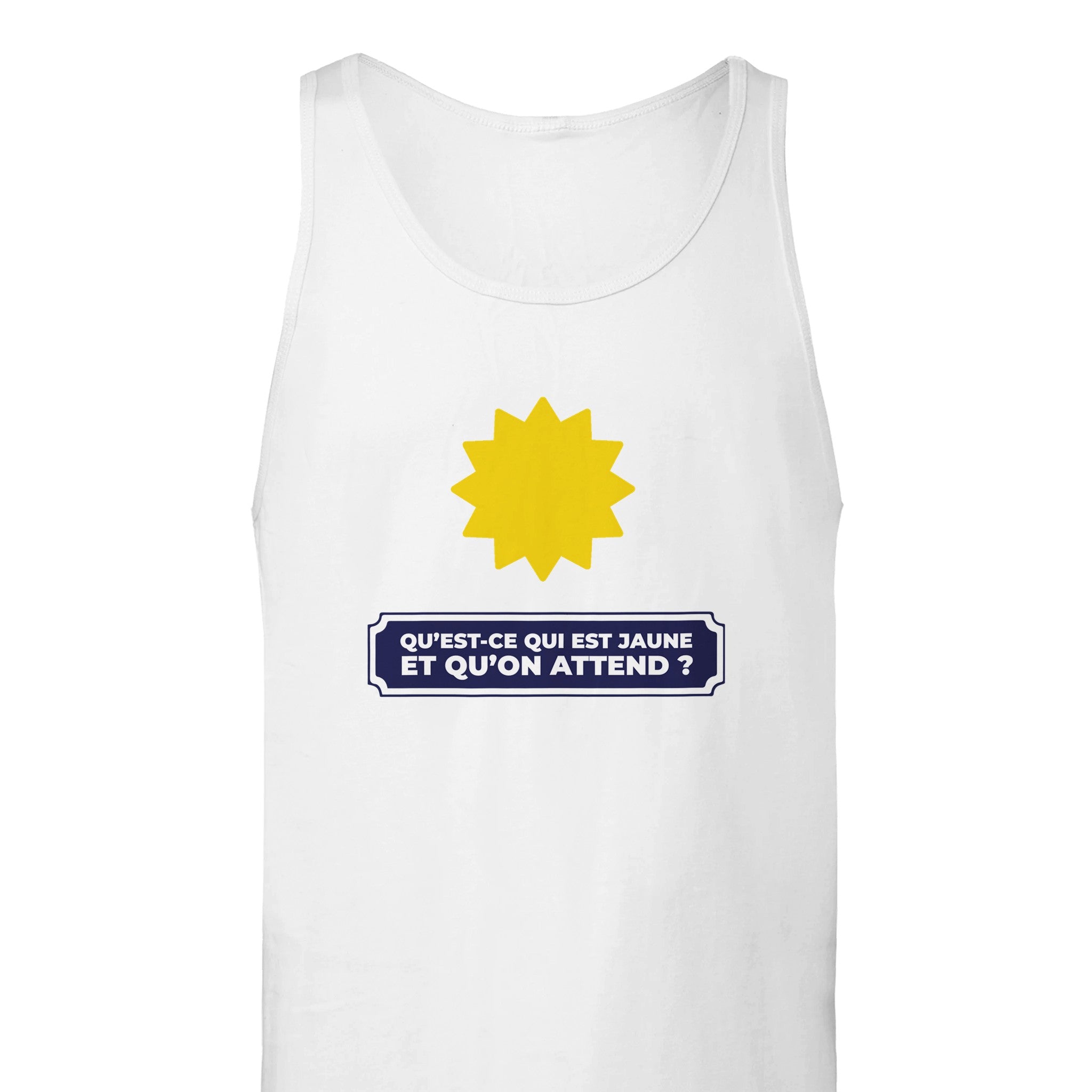 Débardeur Pastis "Qu'est ce qui est jaune et qu'on attend ?" | Mixte French Humour